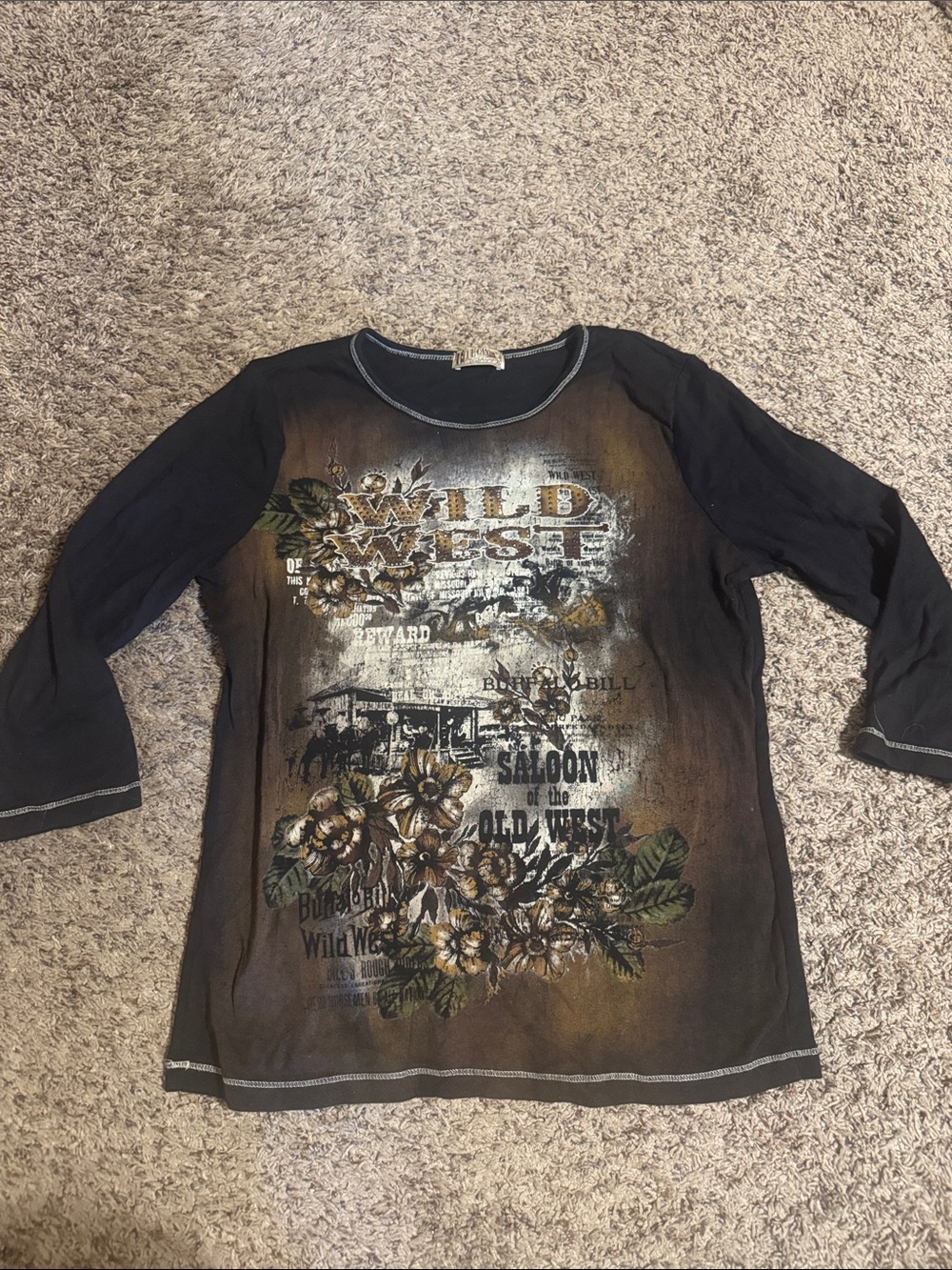 Blue CanyonWild West Floral Graphic Long-Sleeve Tee - Black/Brown 3/4 sleeves
